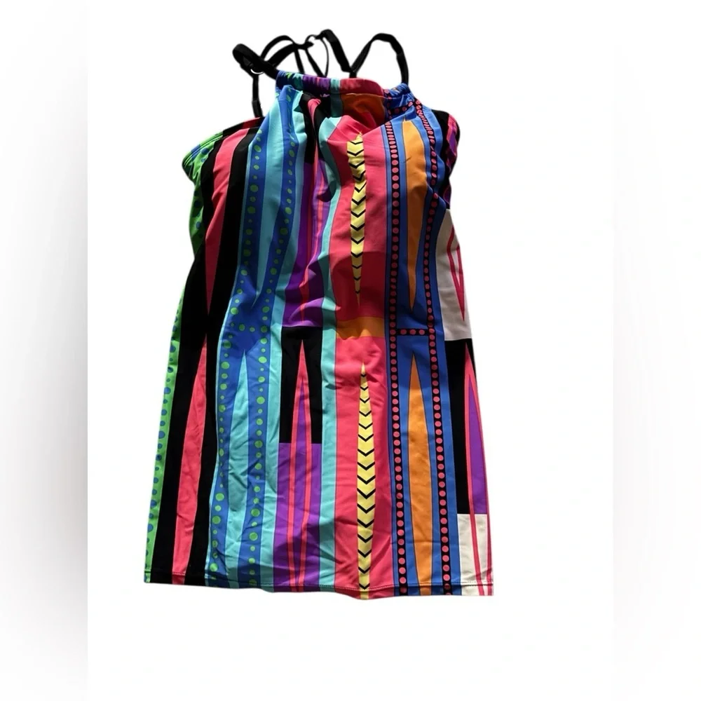 ⛱️VitoRicci Strappy Tankini Multicolor Geometric Print Long Length Side Vents⛱️